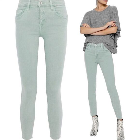 Current Elliot High Waist Stiletto Jeans Skinny Raw Cut Hem Sage Green Womens 32 - Picture 1 of 8